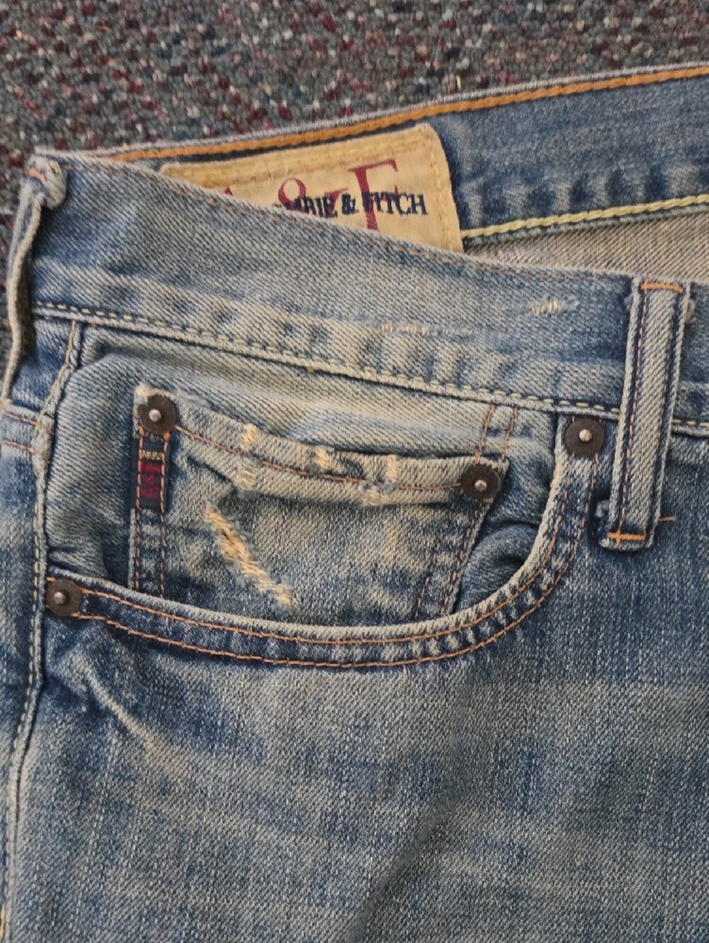 Vintage Y2K Abercrombie & Fitch Distressed Light Blue Straight-Leg Jeans Size 34 - Picture 5 of 14